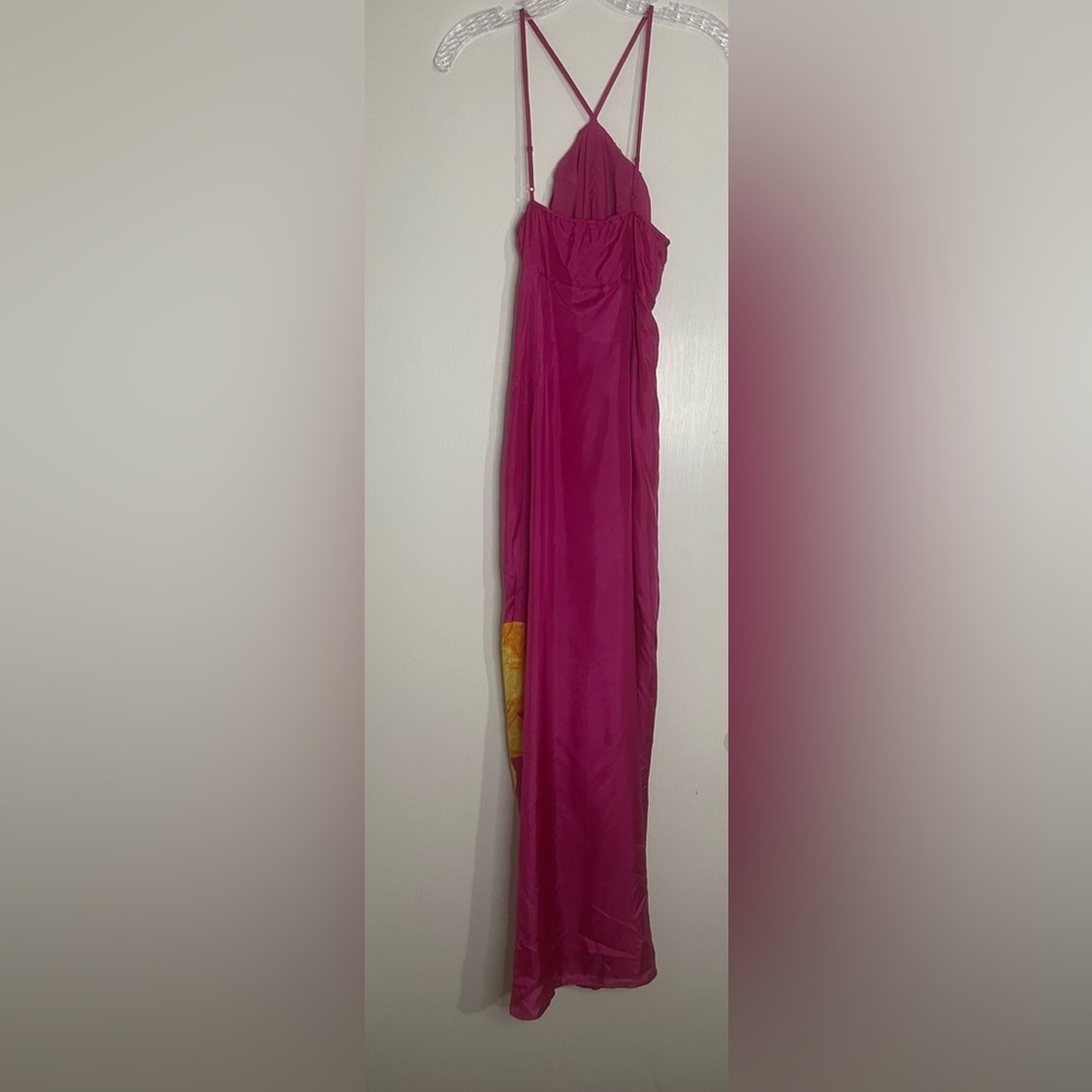 Express Silk Maxi Dress – Magenta Pink with Yellow Floral Detail - Size XS - Picture 2 of 5